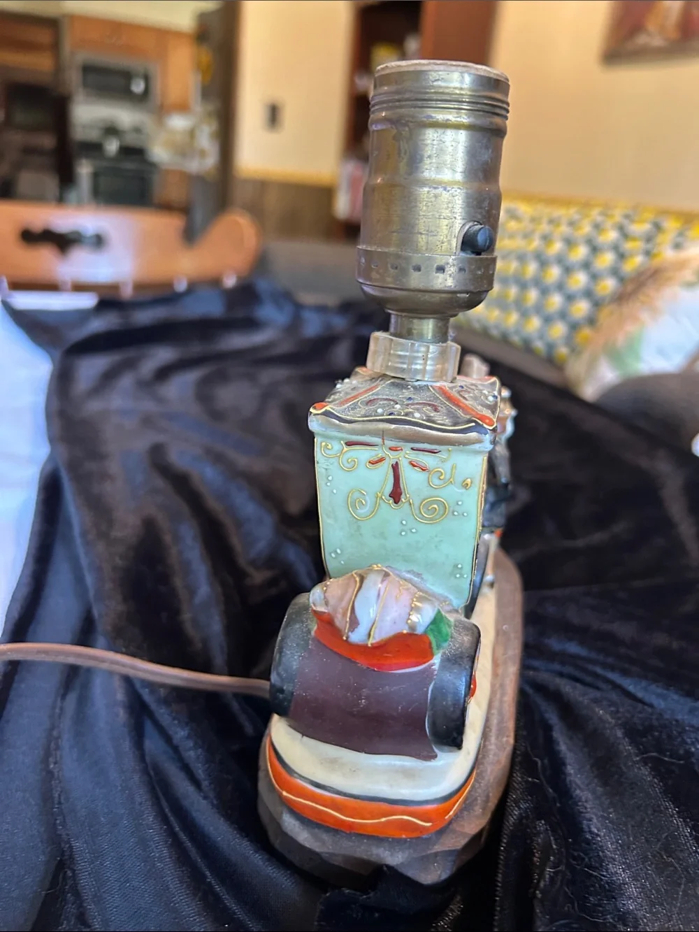 Vintage Ceramic Carriage Lamp with Horse and Driver - Multicolor